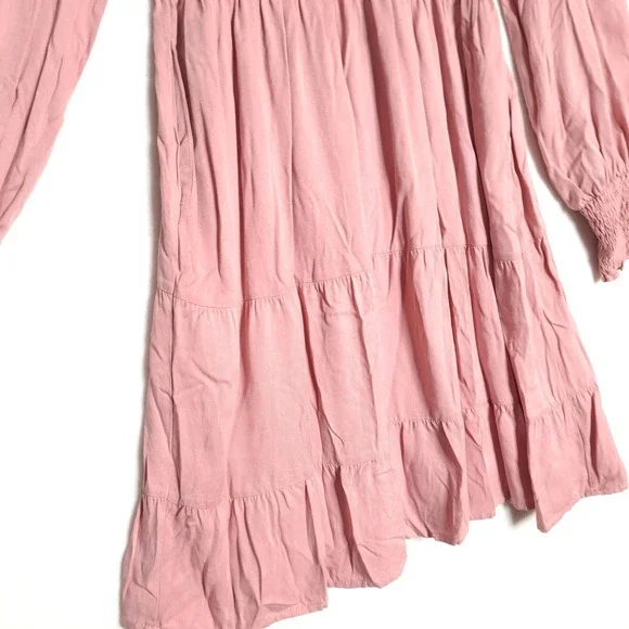 Meroketty Mini Dress Womens S Pink Smocked Tiered‎ Long Sleeve NWoT Flowy - Picture 8 of 13
